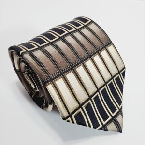 Kilburne and Finch Brown & Tan Geometric Men's Silk Neck Tie 62x3.75"